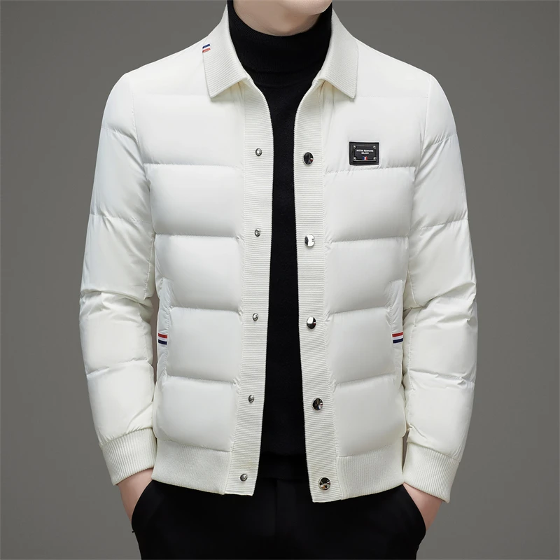 爱若摩根冬季羽绒服短款白鸭绒时尚高端翻领轻薄男士保暖外套男