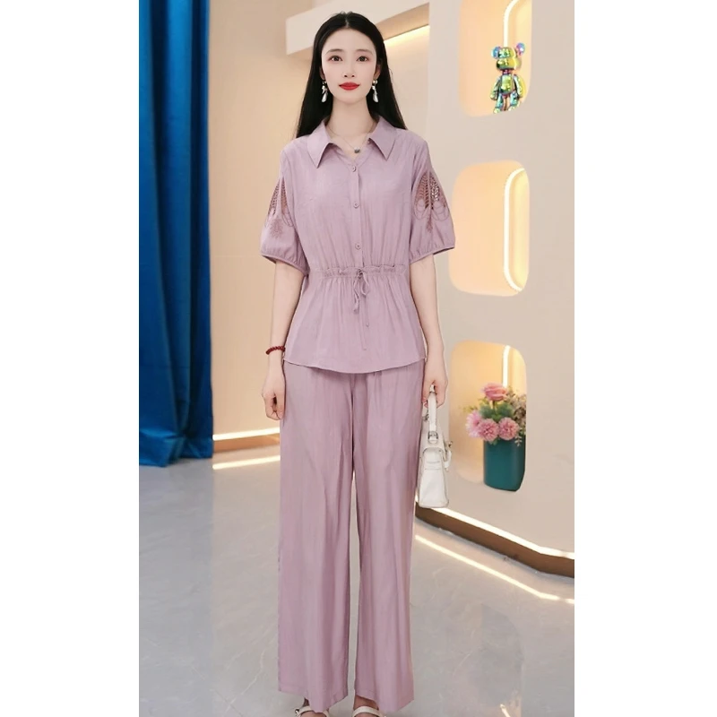 【KL-X32】2025年新款夏款妈妈休闲时尚气质款轻薄上衣女套装