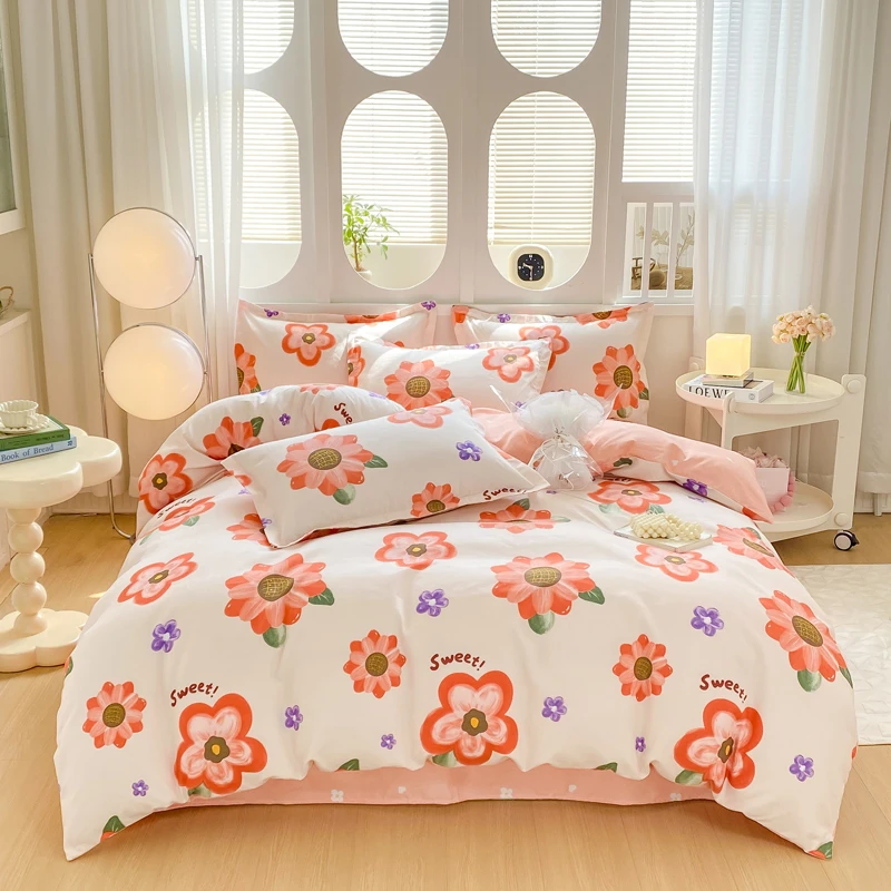 A类云朵亲肤超柔印花三/四件套-学生套件小清新双面磨毛