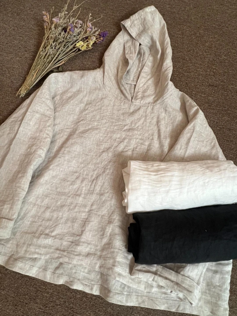 25-144 进口纯亚麻休闲百搭大帽衫