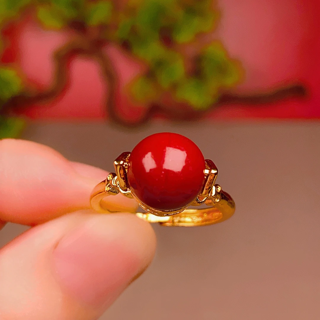 含辰砂工艺品圆珠辰砂10mm简约百搭时尚女款转动素款戒子F738