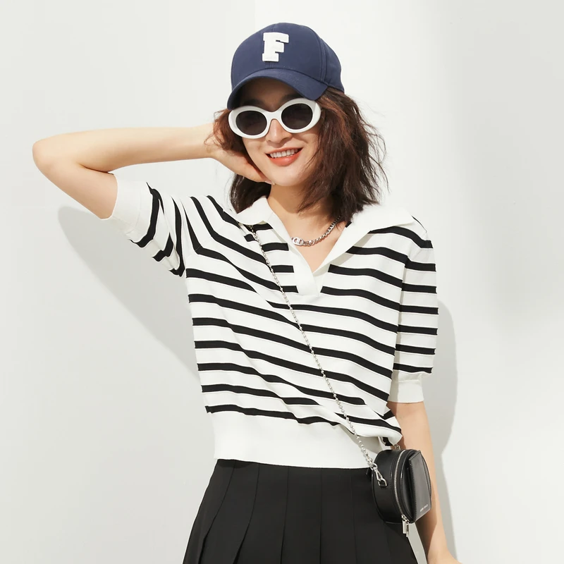 【达人专属】FF||仿佛短袖显瘦条纹针织T恤小衫流FZ00806W0