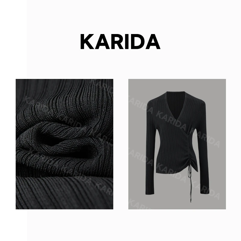 Karida珂芮达【南法静奢】30支双股 16针 25春新款细坑条抽绳针织衫