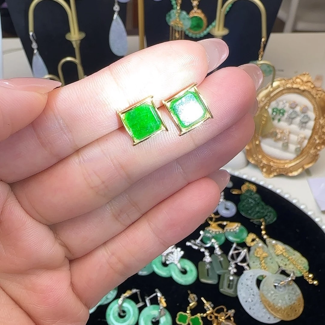 翡翠银S925镶嵌耳饰耳钉款