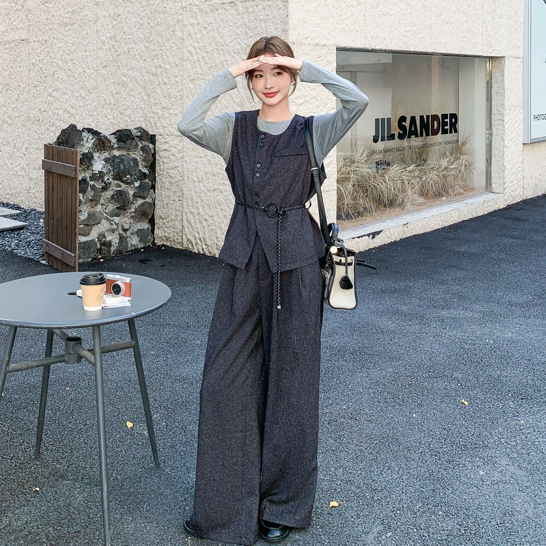 轻熟风气质显瘦通勤套装女2025秋季新款高级感马甲内搭长裤三件套