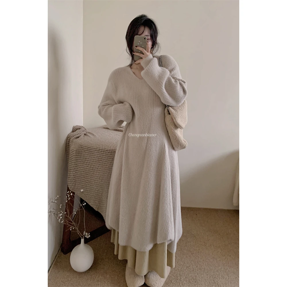 城南边儿 小被子长袖连衣裙水貂毛毛衣裙 宽松保暖舒服秋冬连衣裙