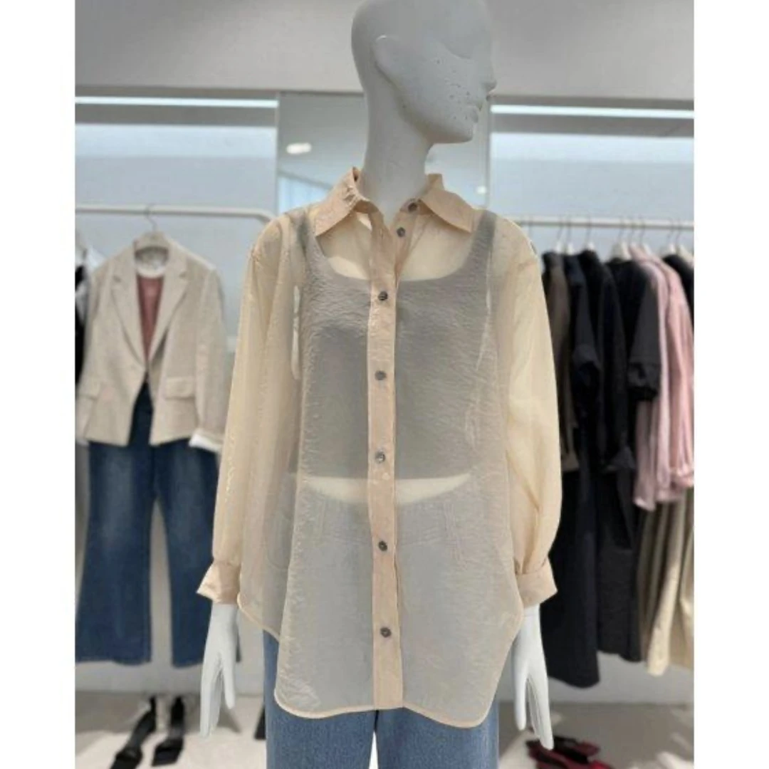 休闲衬衫袖POLO领极简风长袖显瘦时尚薄款衬衫夏季