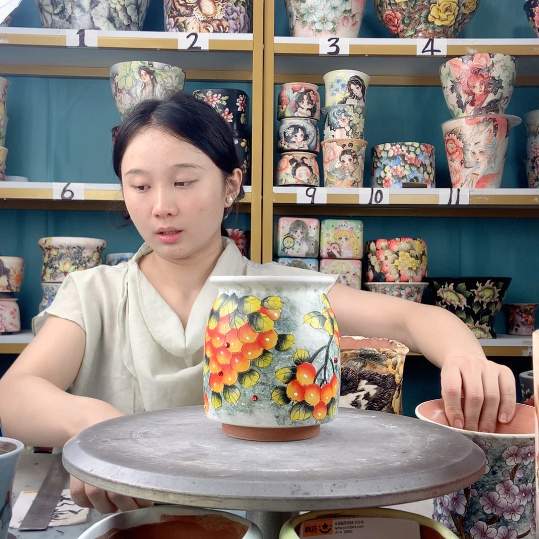 可***冰景德镇手工花盆859