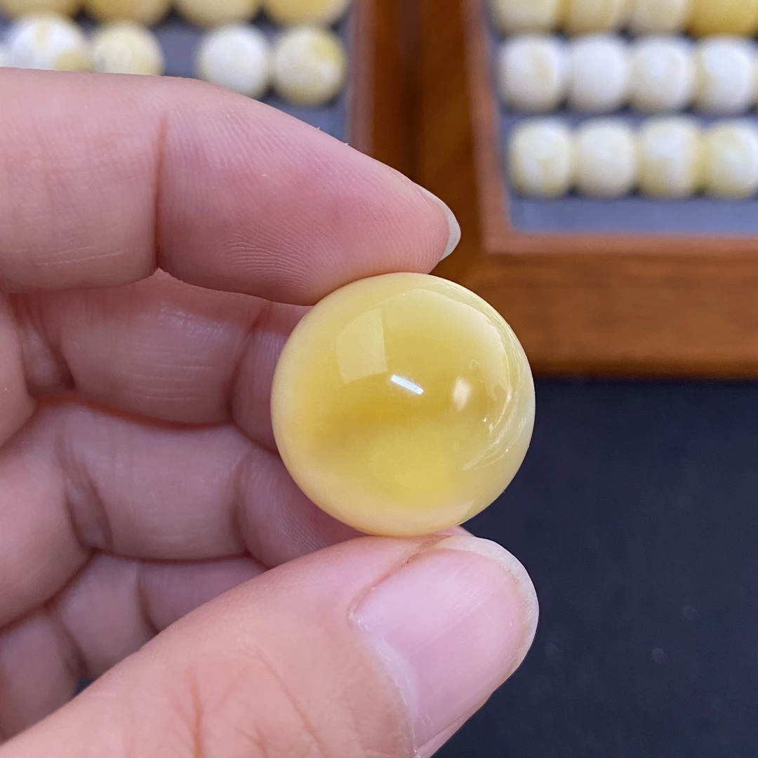 19.6mm蜜蜡圆珠天然原矿G217溶洞金白锁骨珠金刚手串文玩配饰单珠