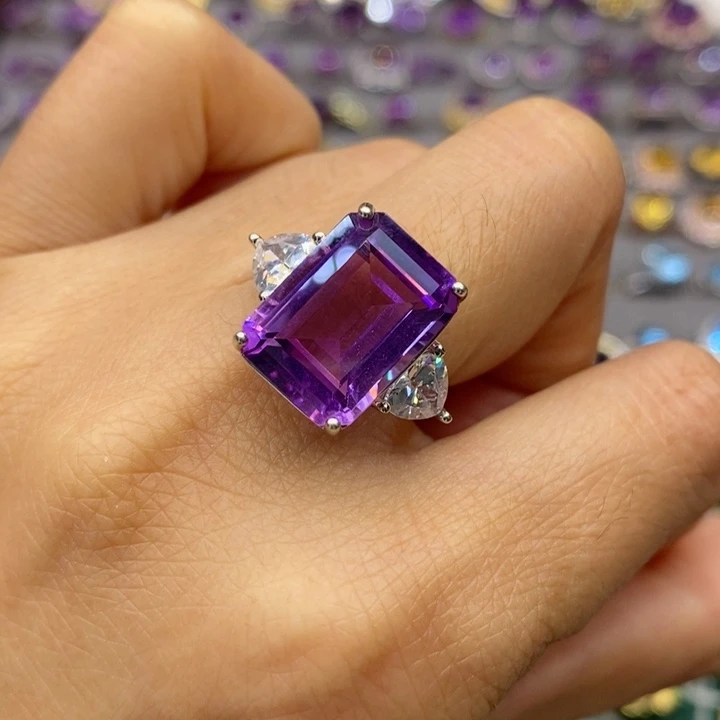 水晶戒指银S925镶嵌水晶戒指