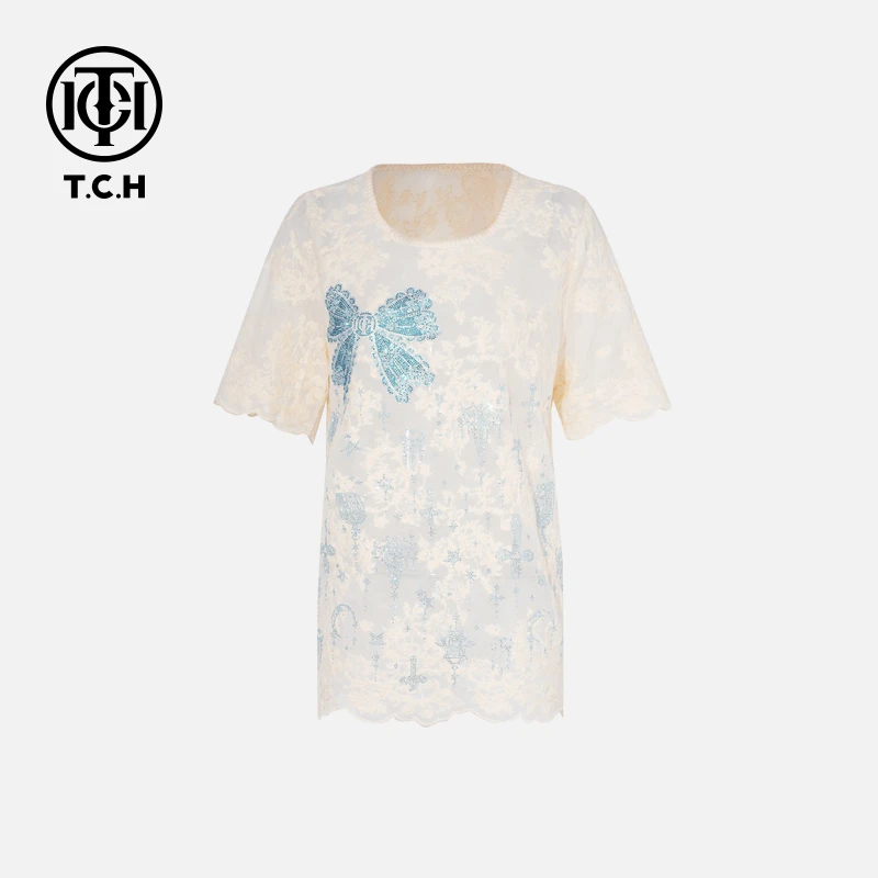 TCH烫钻工艺新时尚淑女百搭新潮流T恤女T75B10E5006轻奢tch