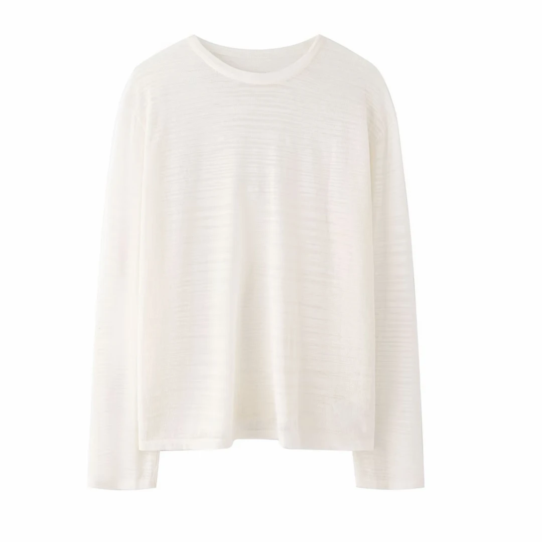 【宝姐】亚麻落肩极简风圆领针织罩衫百搭休闲长袖上衣YL-CG-L374