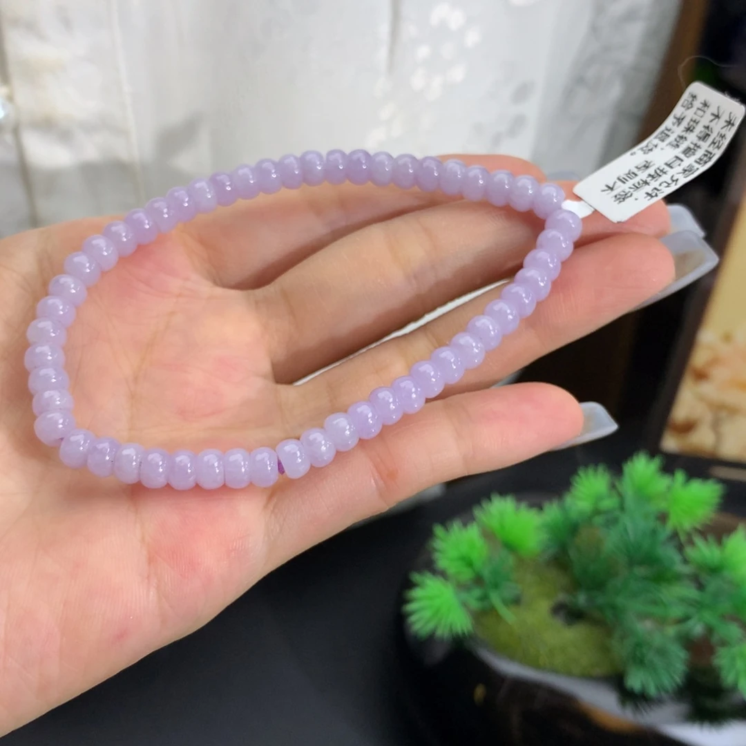 翡翠未镶嵌手串卡5.3细润粉紫算盘手串