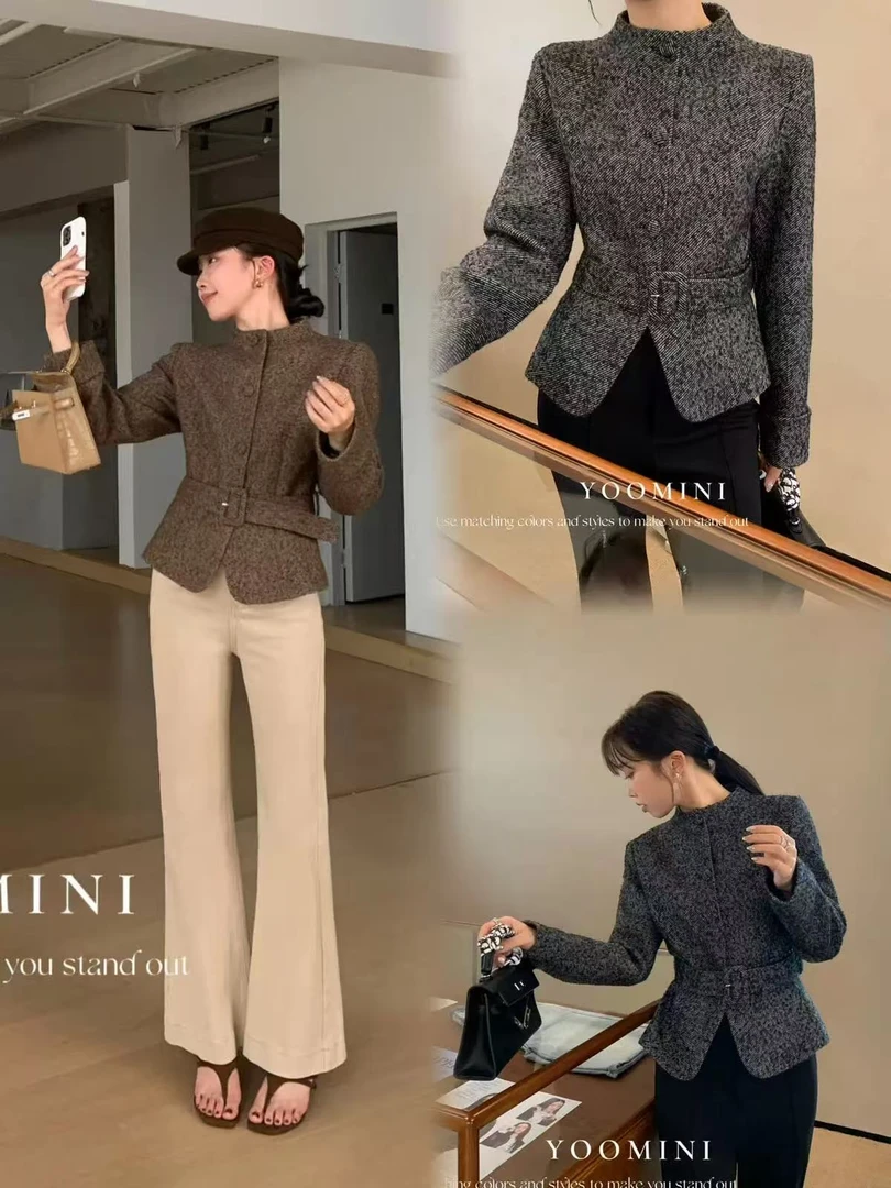 YOOMINI-OWENANA立秋上新挺利落职场加棉外套(配腰带)