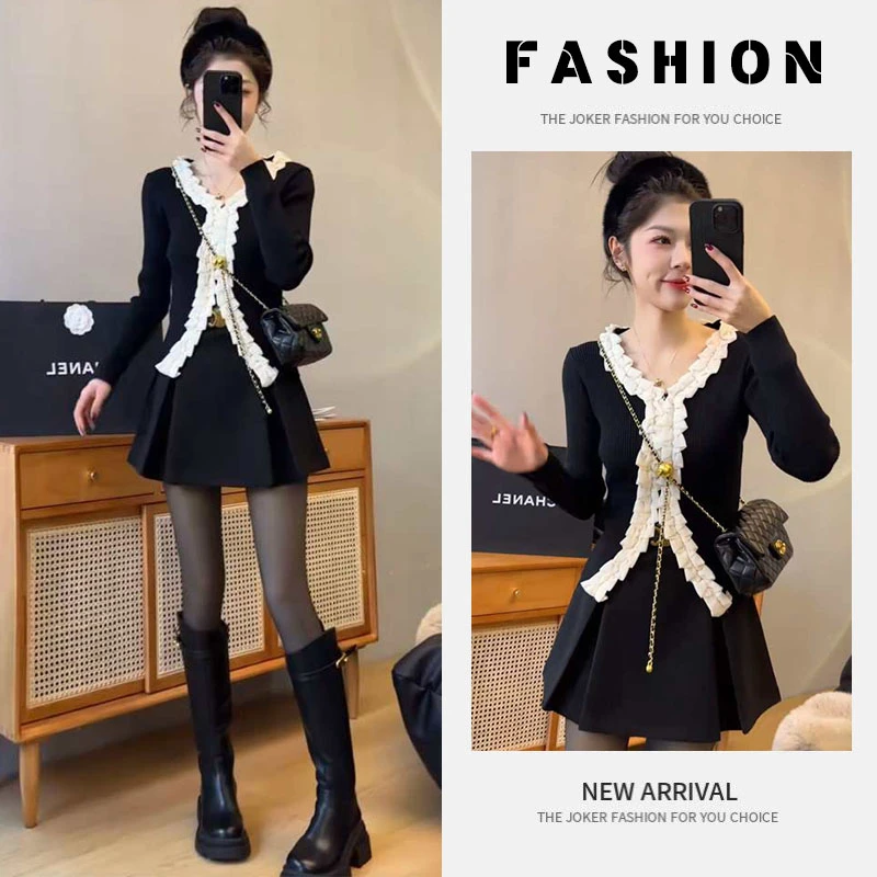 流行时尚女装一整套2025年秋季新款韩系休闲针织毛衣短裙两件套装