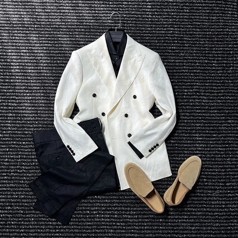 CssuGent那不勒斯皇后高级绅装 老钱 无结构 100%亚麻戗驳领西服