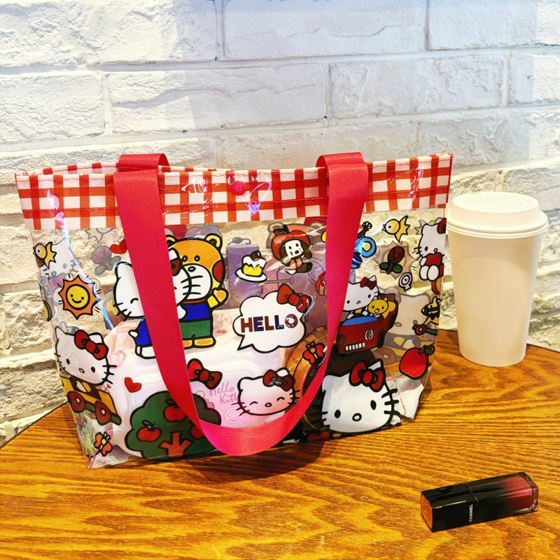 2025创意新款透明手提包PVC日系可爱卡通透明防水印花手提收纳袋