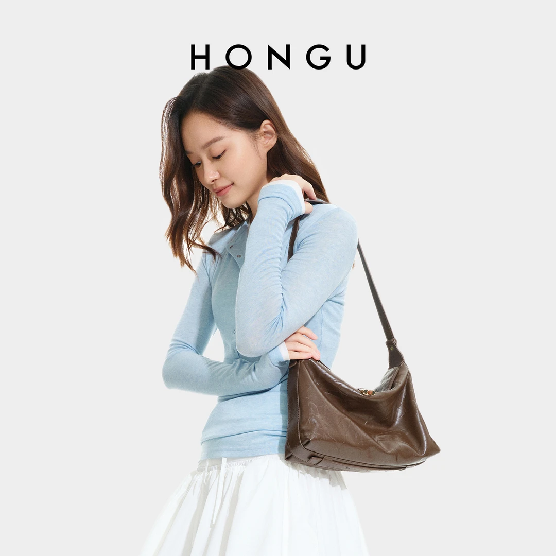 HONGU/红谷2025新款高级感真皮单肩腋下包通勤大容量hobo包女士包
