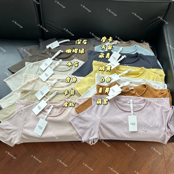 【韩国麻自来卷】新3韩系eg纯色卷边短袖T恤韩国麻圆领短袖上衣多色