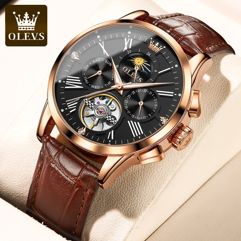 品牌手表男士多功能时尚百搭多功能防水潮流帅气皮表带商务机械表