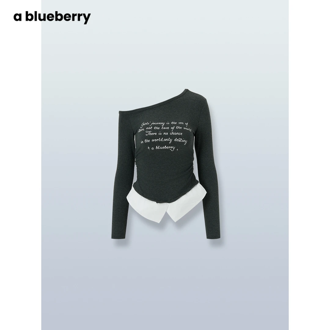 ablueberry韩风百搭显瘦收腰字母印花拼接小衫上衣BAC8873