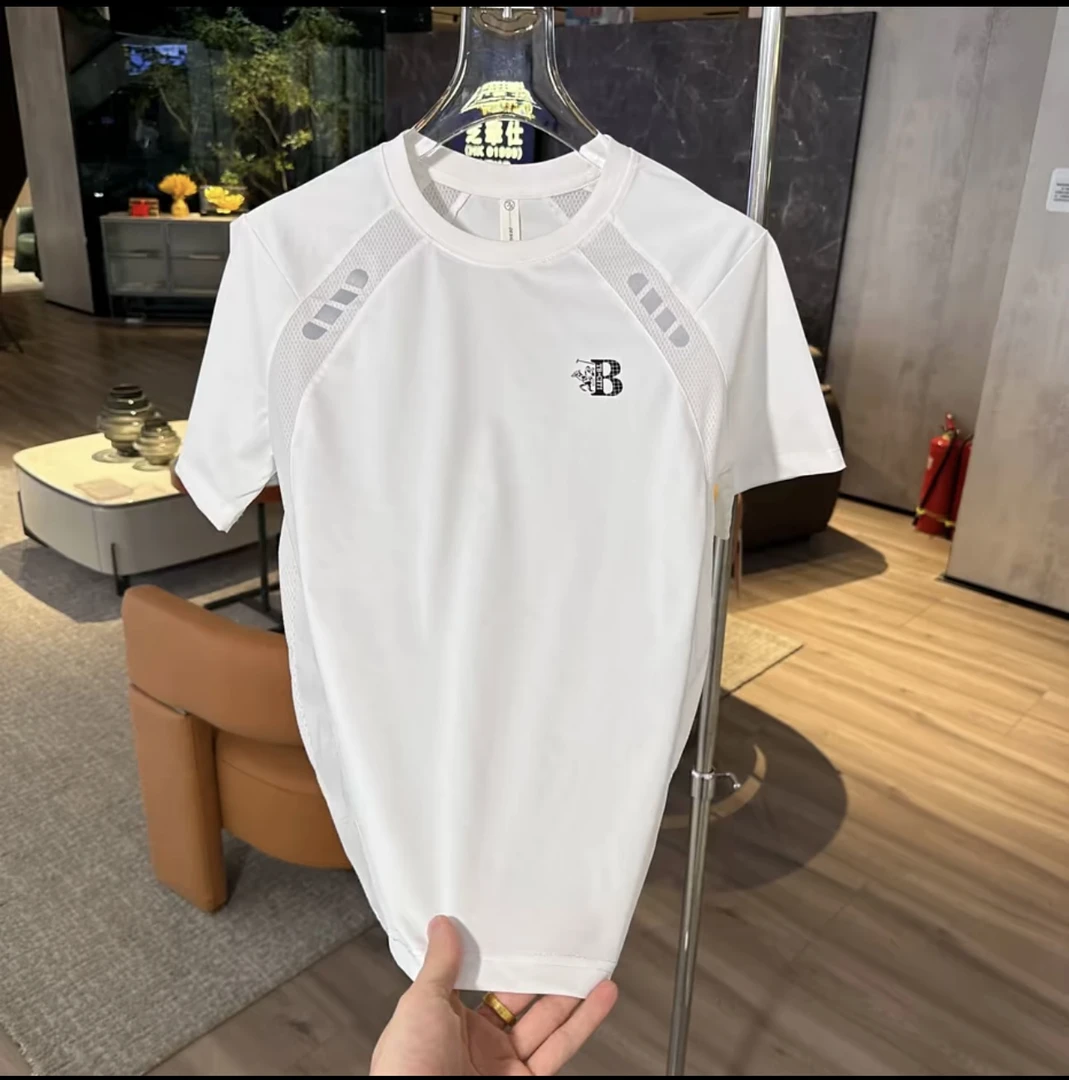 夏季户外男士冰氧丝速干薄款休闲时尚透气运动网眼冰氧丝半袖