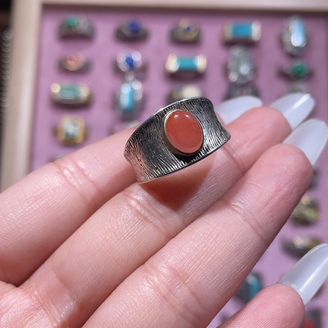 深***猫南红玛瑙银S925镶嵌戒指戒指