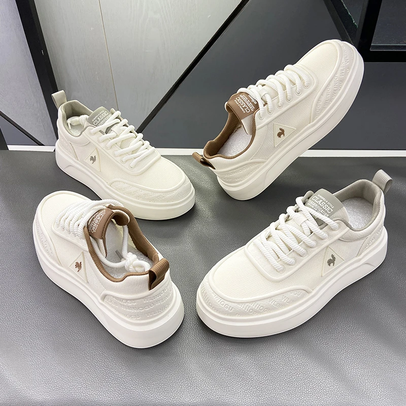 小白鞋男士单款薄网面透气厚底阿甘鞋2025夏季印花公鸡鞋板鞋潮牌