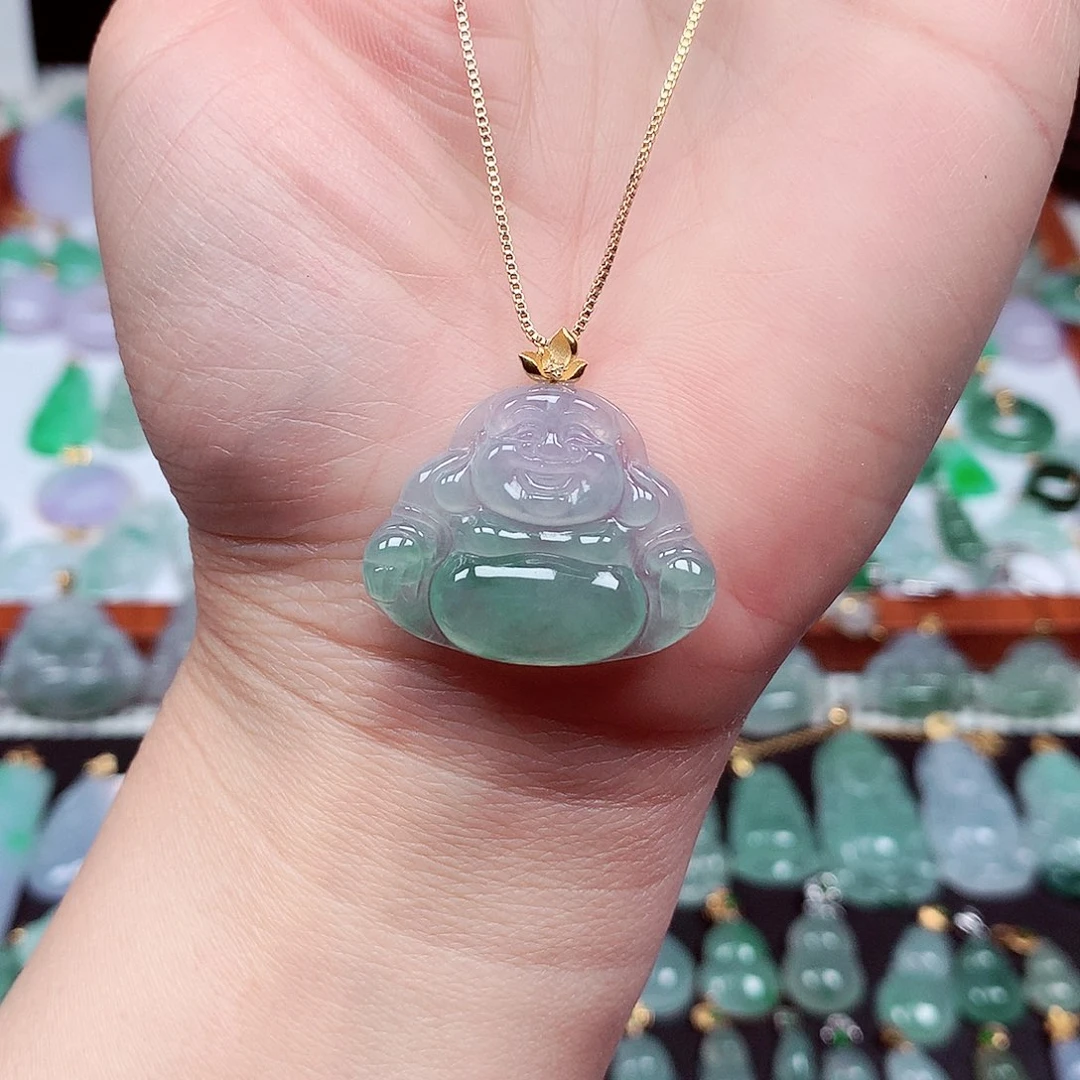 翡翠颈饰18K金镶嵌天然翡翠A货