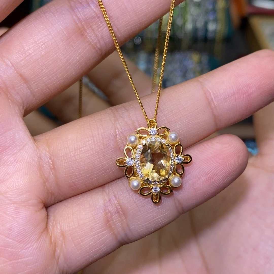 银S925镶嵌吊坠(赠链)黄晶