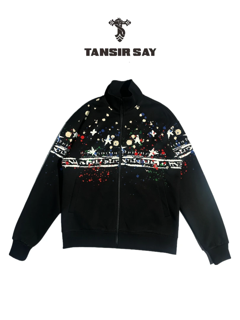 TANSIR SAY秋季新款设计师长袖拉链印花立领卫衣外套