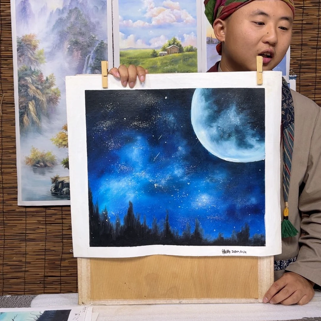 油画行路人小院绘画作品竞拍