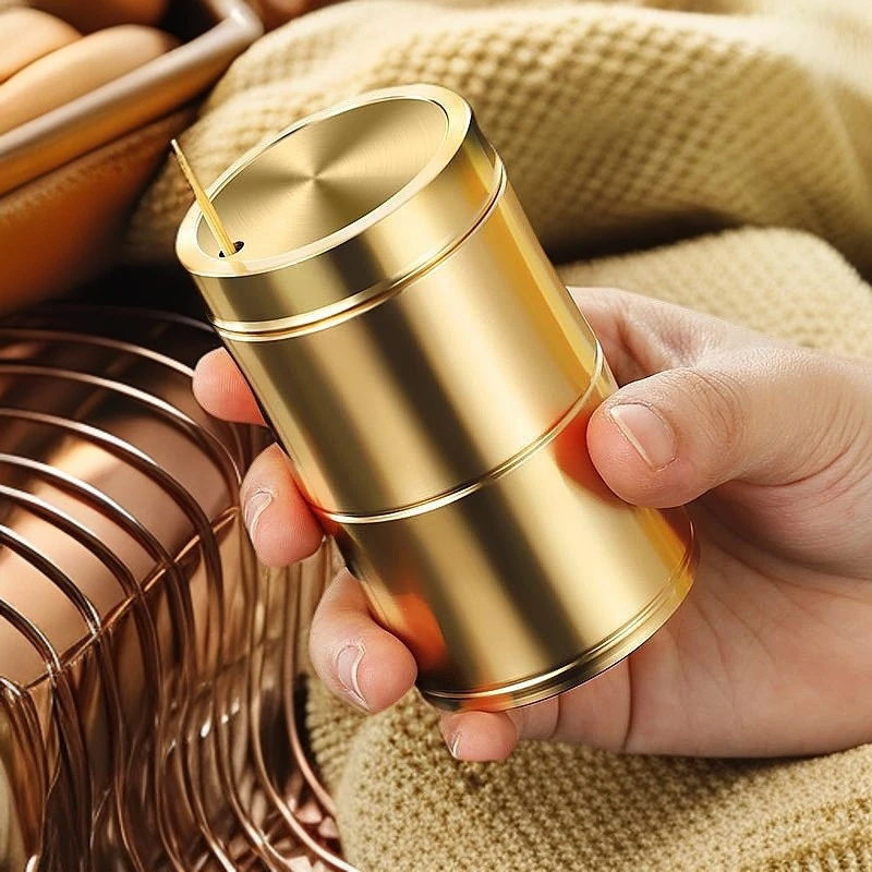 黄铜牙签筒高档牙签罐精致铜艺牙签盒现代简约随身携带工具