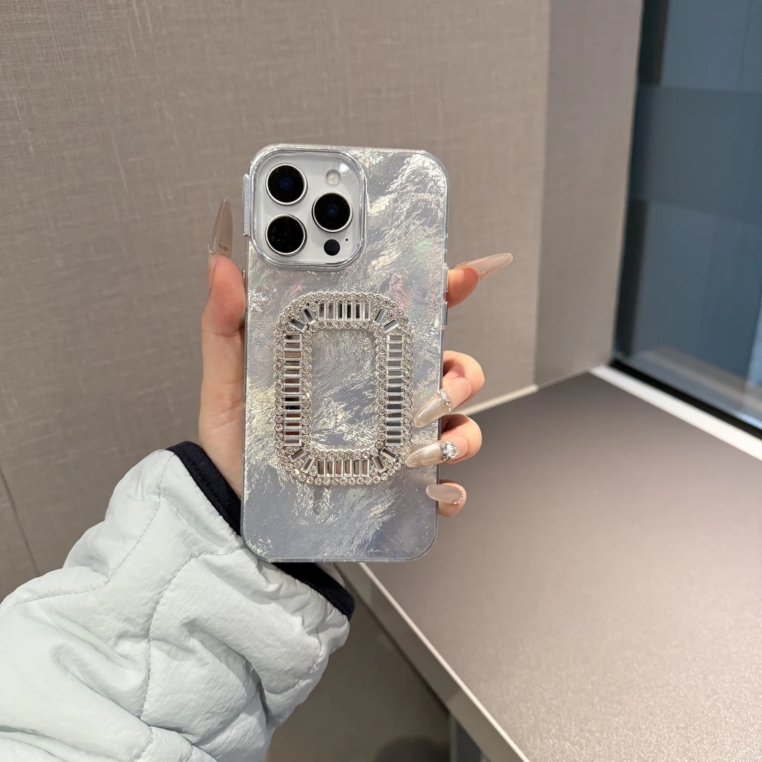 日韩ins长方形水钻镜面适用iphone16promax苹果13手机壳14Pro小众