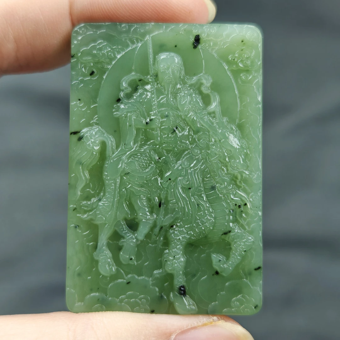 九天应元雷声普化天尊 雷祖 和田玉乌兰海碧玉 背面星辰图 配绳