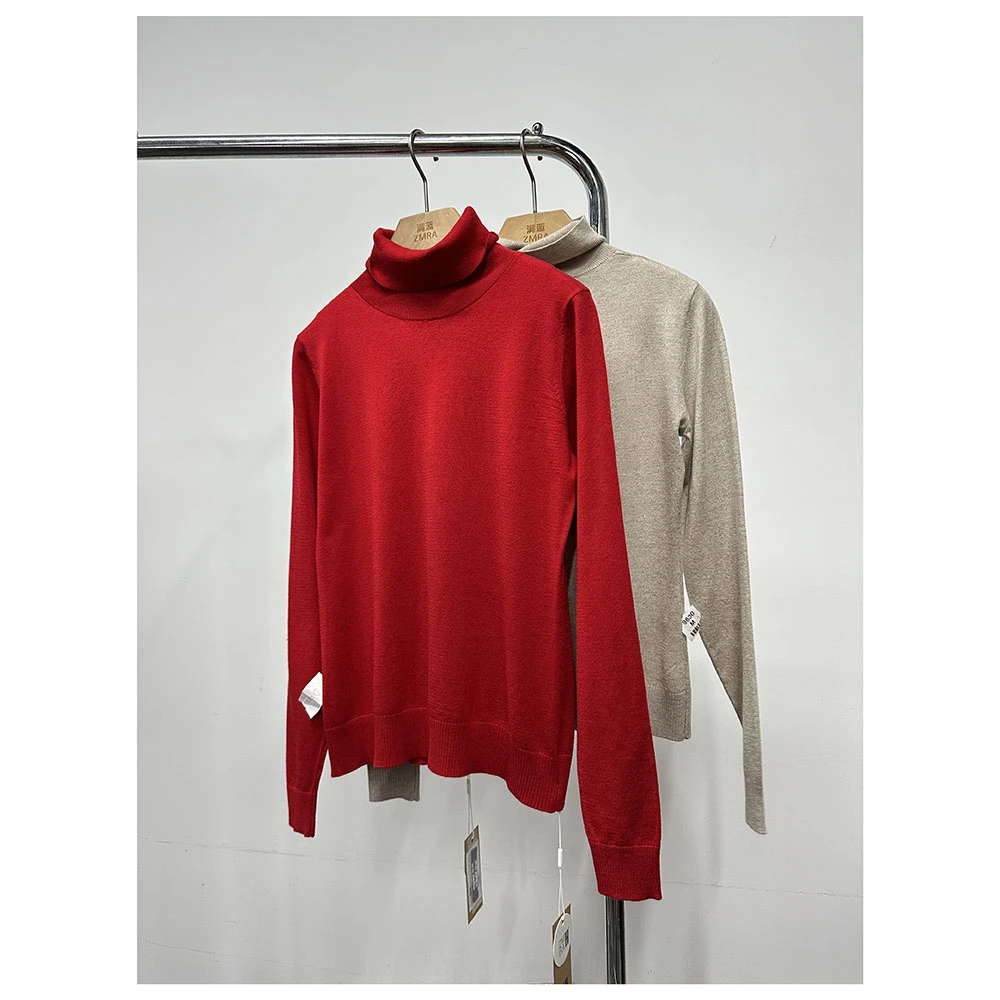 ZM2179  秋冬高领纯色简约百搭长袖针织打底衫