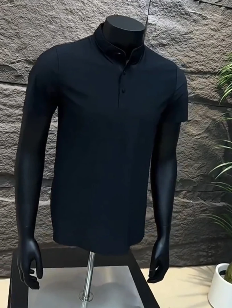 高级感立领短袖Polo衫男夏季潮牌亨利领T恤韩版修身英伦雅痞男装