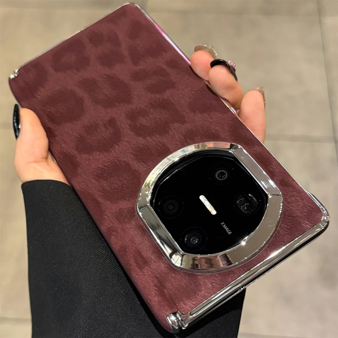 适用华为MateX7典藏版手机壳电镀MateX6典藏版绒布豹纹X5中轴保护