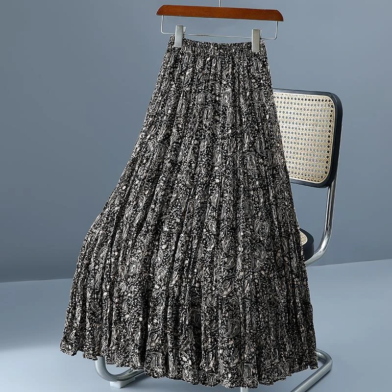 碎花半身裙女夏季新款高腰显瘦字雪纺长裙设计感遮跨褶皱裙