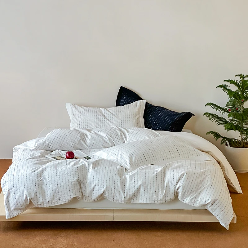 25年新款北欧风色织小提花方糖水洗四件套纯棉精致小格子被套床品