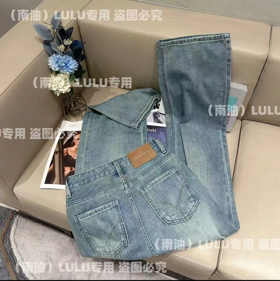 2025夏季新款韩版高腰雾霾蓝阔腿直筒牛仔裤女宽松百搭拖地长裤