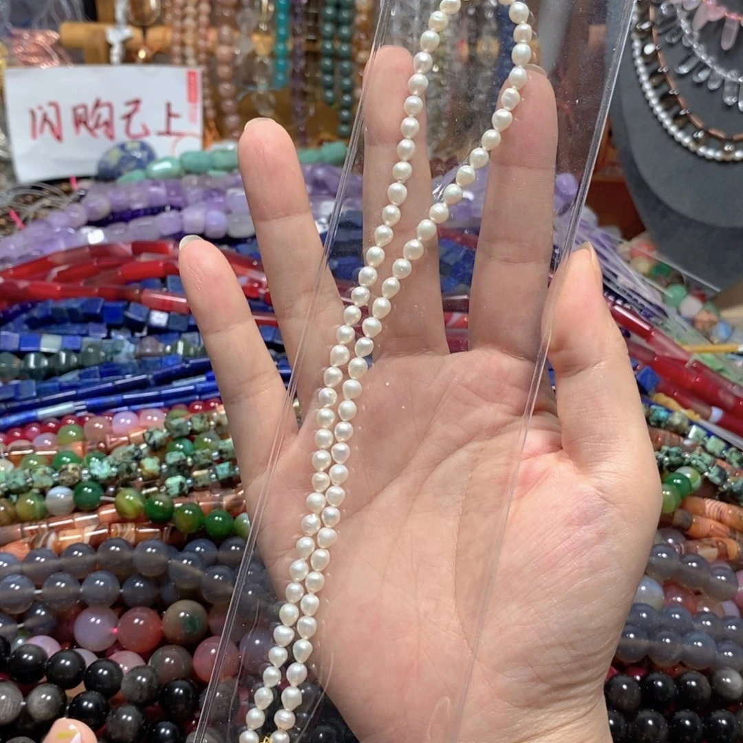 玛瑙/玉髓合金珠宝半成品天然珍珠项链一条卡5mm