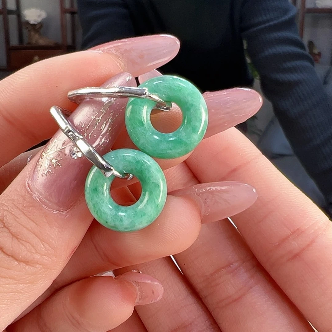 翡翠耳饰银S925镶嵌耳环52