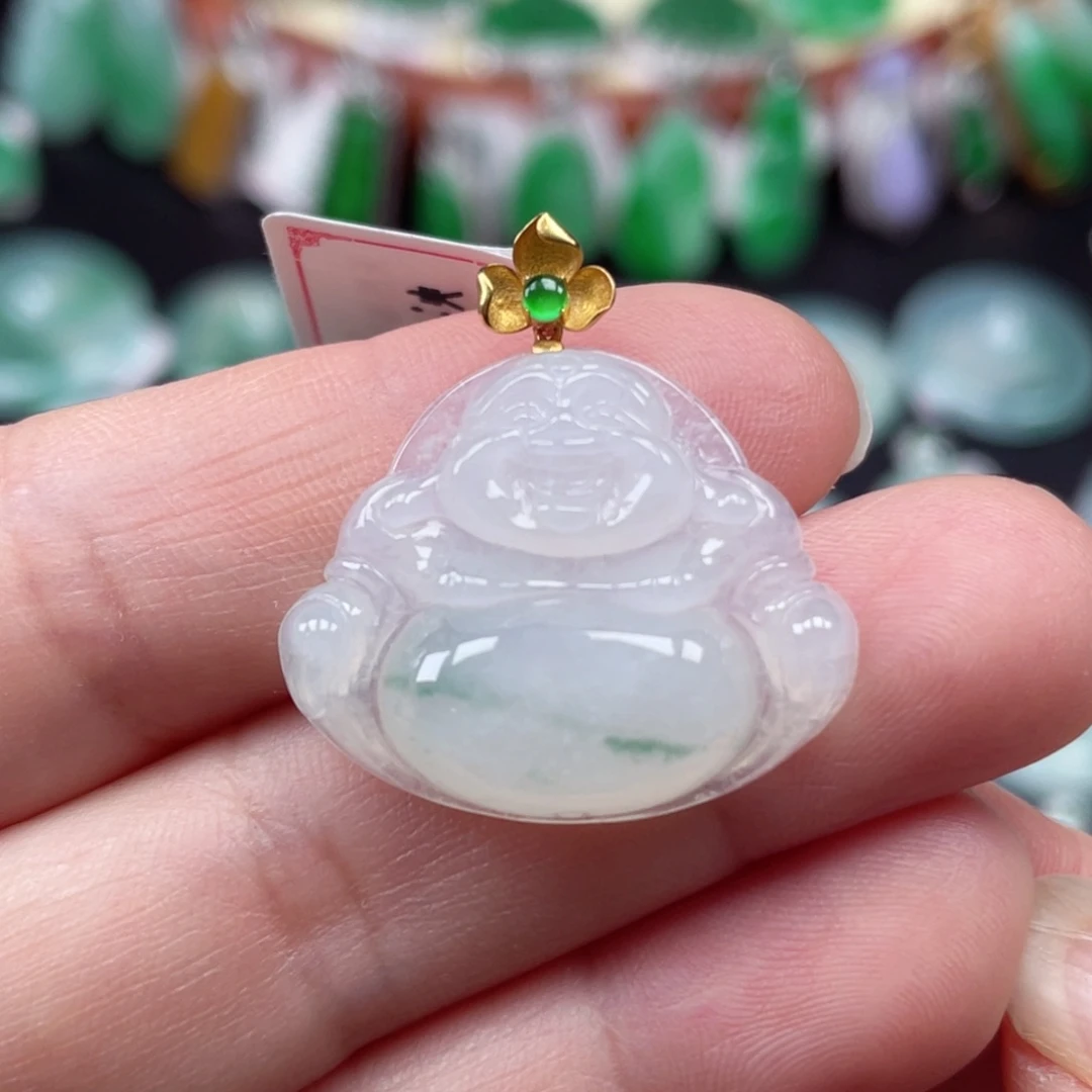 颈饰18K金镶嵌翡翠佛