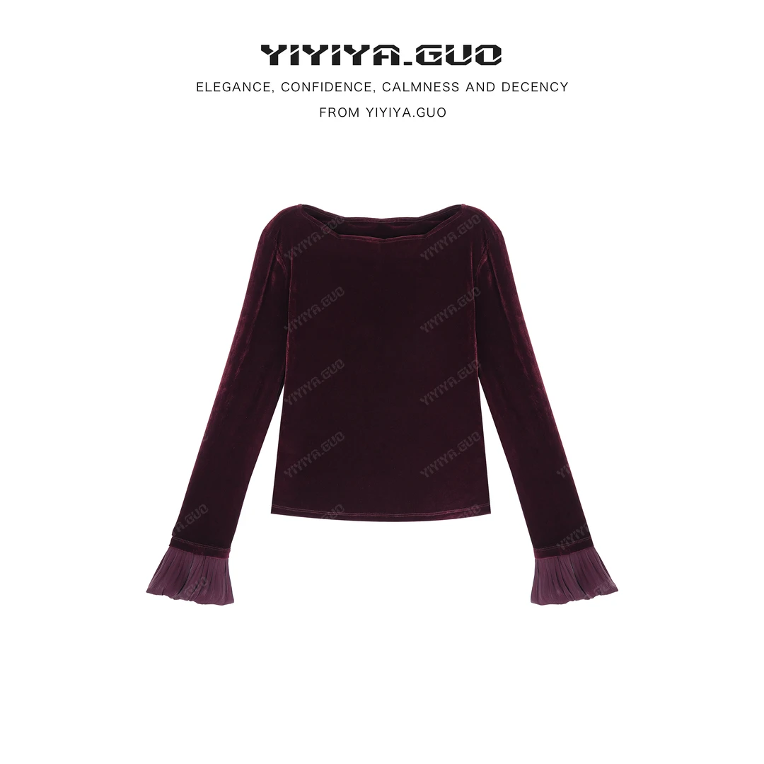 yiyiya.Guo艺艺吖【月光天鹅】修身显瘦圆领拼接长袖上衣2868SS52