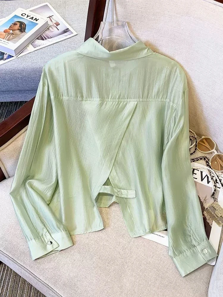 长袖薄款白色防晒衬衫女夏季衬衣女时尚百搭气质设计感小个子上衣