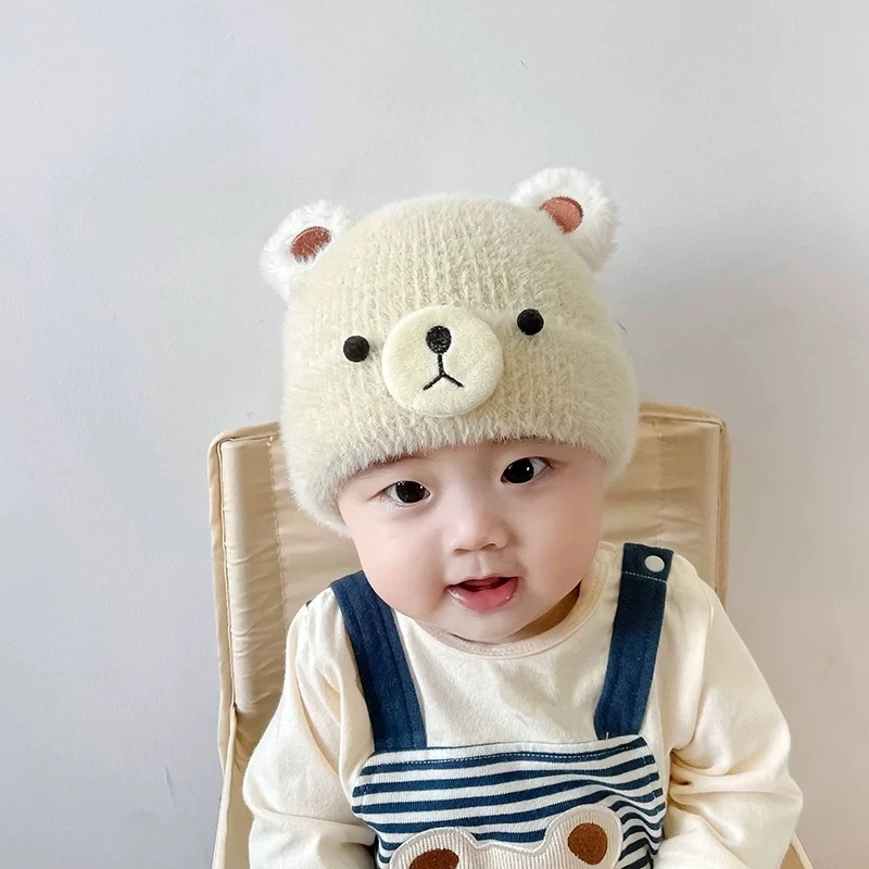 圆顶秋冬季儿童帽子宝宝保暖毛线帽可爱小熊男女童针织帽冬天套头