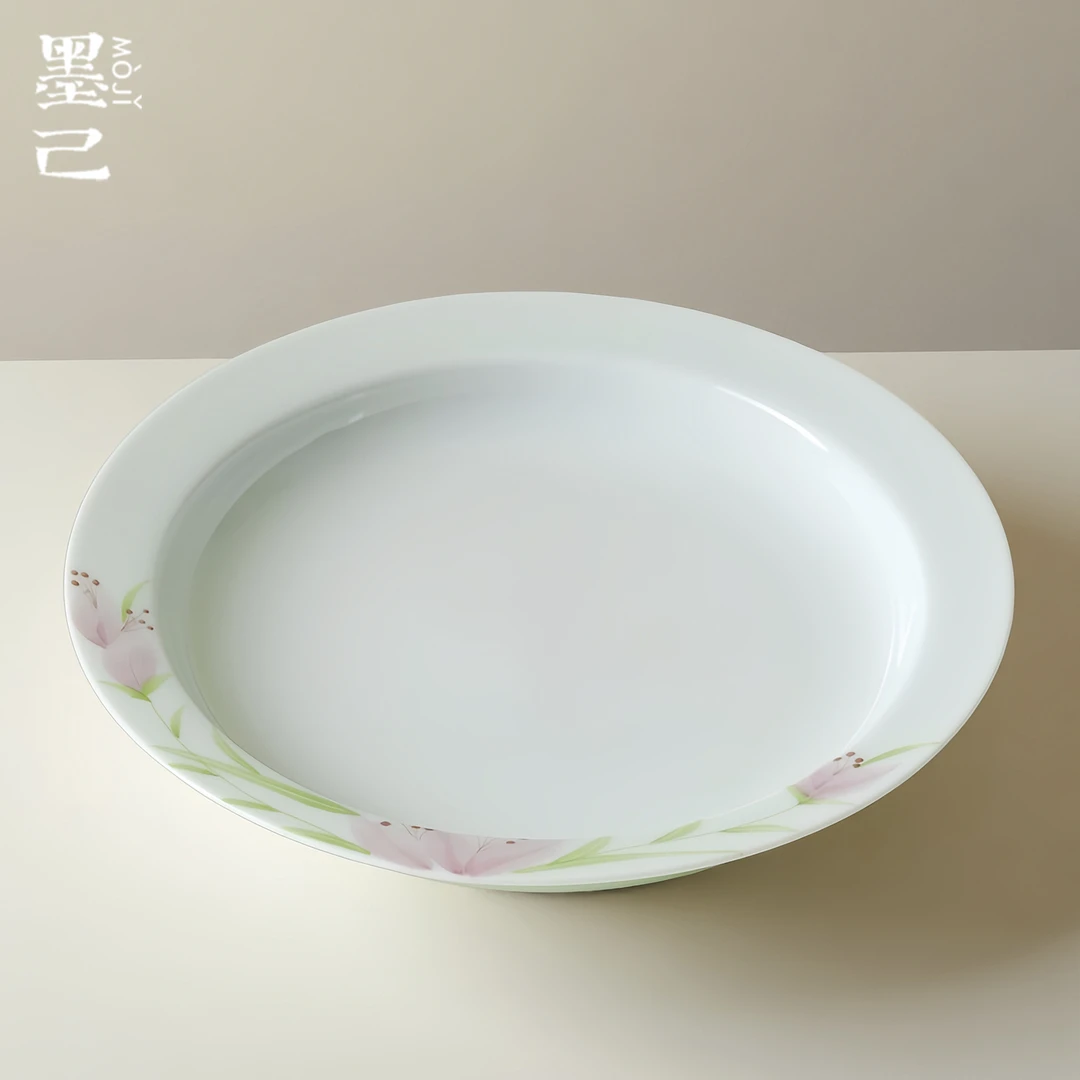 墨己远山绿手绘野百合家用陶瓷壶承功夫茶具茶道配件干泡盘茶点盘