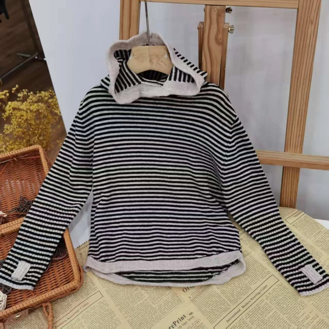 23746秋冬中童条纹戴帽打底衫TD