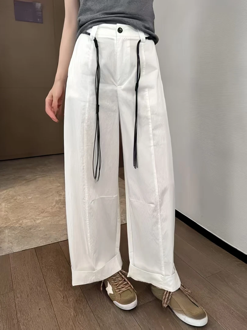 2025新款今年流行爆款夏季高腰宽松阔腿长裤韩系灰色工装休闲裤子